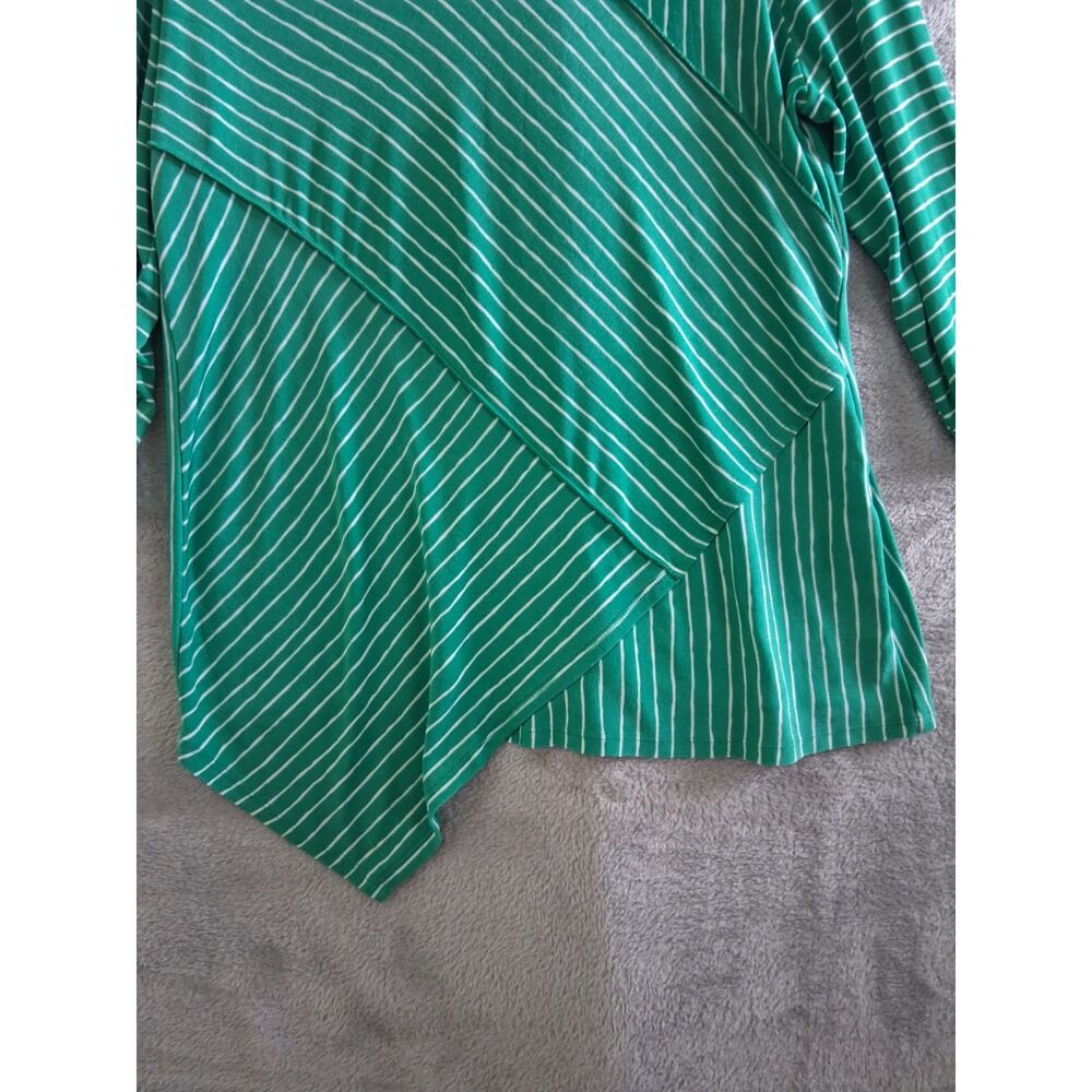 Chicos Travelers Top Sz 2 Lg Petite Liquid Knit 3/4 Sleeve Green Stripe Coastal - Picture 3 of 10